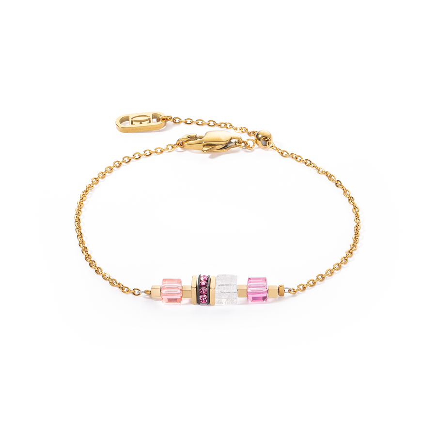 Bracelet Mini Cubes & Chain gold-pink