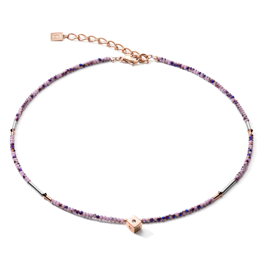 Necklace Cube Crystal Dot stainless steel & crystal glass light amethyst-pink gold