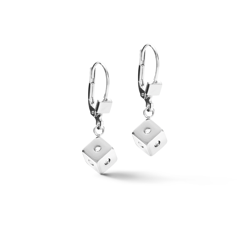 Earrings Cube Crystal Dot stainless steel & crystal glass midnight blue-silver