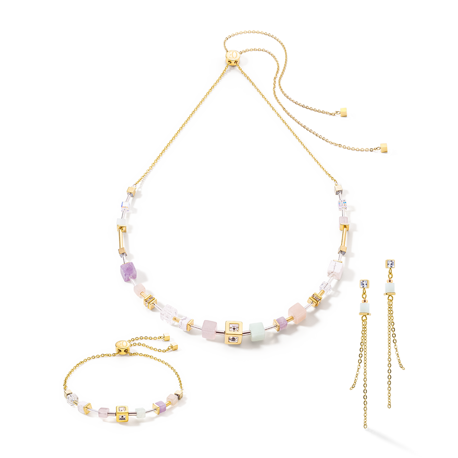 GeoCUBE® Precious & Slider Closure necklace gold multicolour pastel