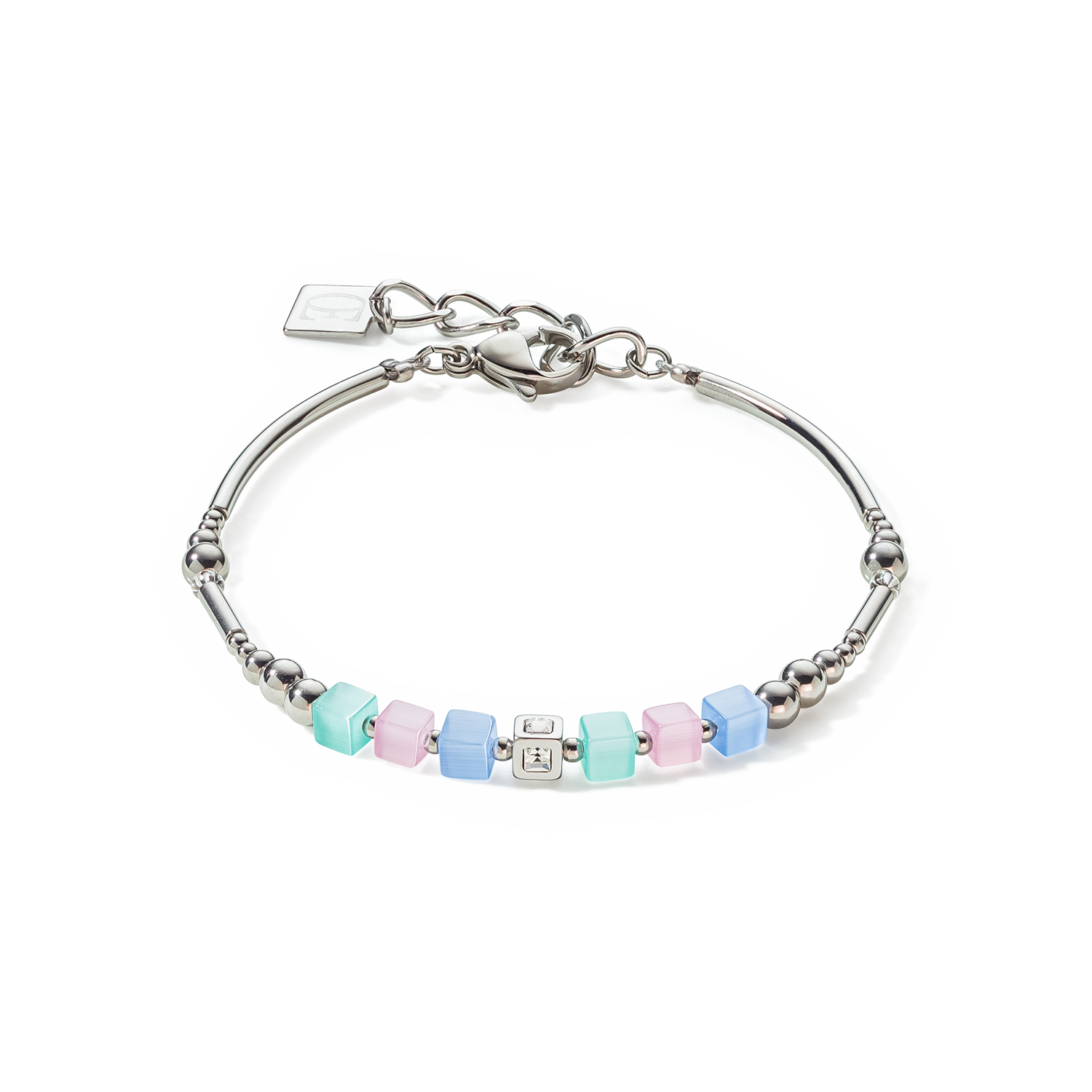 Brilliant Square Layer bracelet silver light blue pink