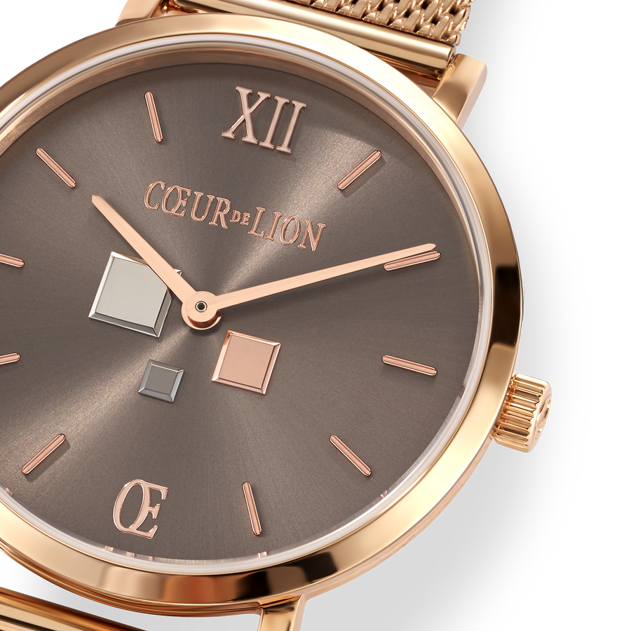 Watch Round Mocha Sunray Milanese Stainless Steel Rose Gold