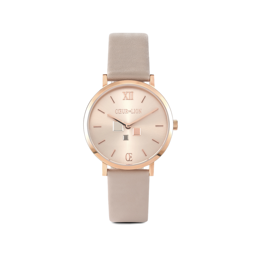 Watch Round Champagne Sunray Bracelet Leather Taupe
