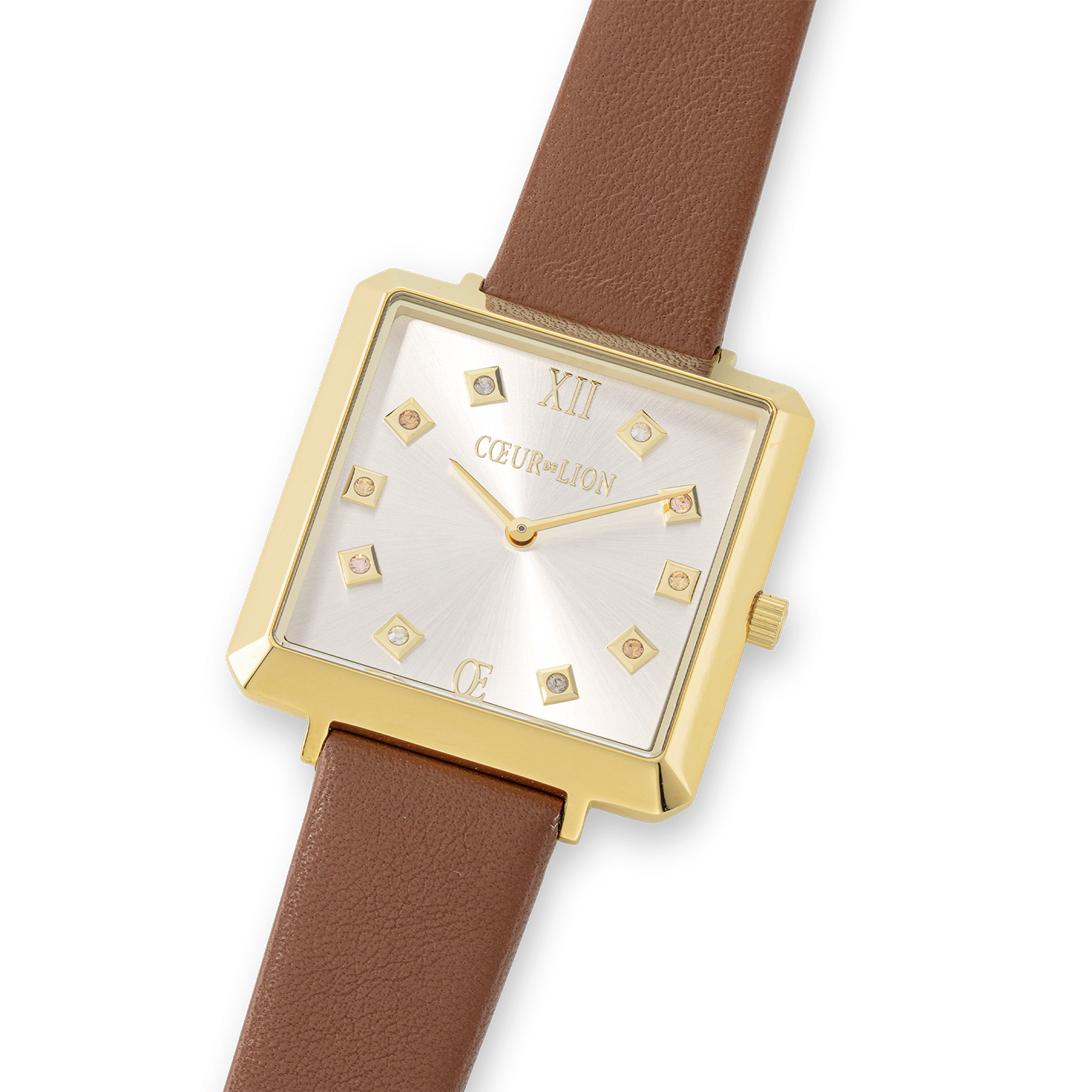 Watch Iconic Square Gold White Sunray Bracelet Leather Classy Brown