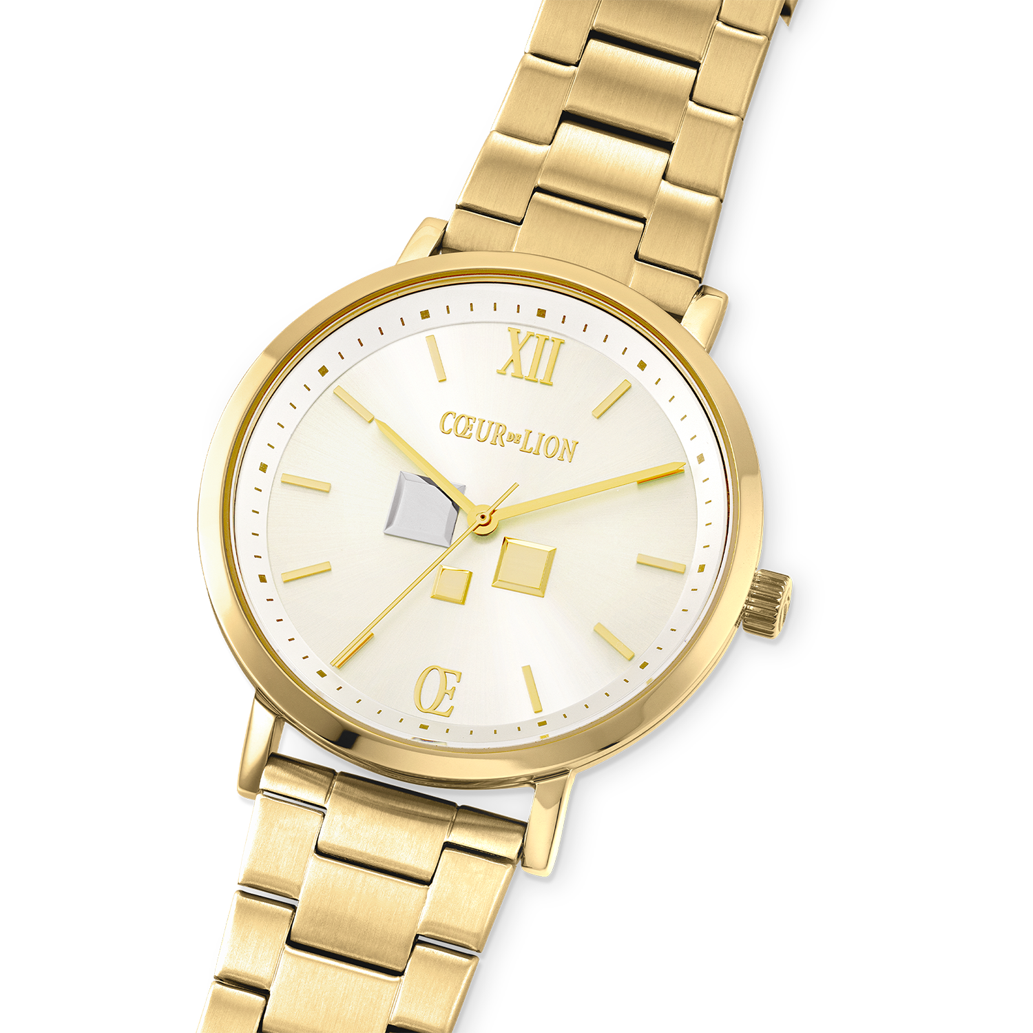 Watch Round Statement Unisex White Sunray Stainless Steel Frosted Gold