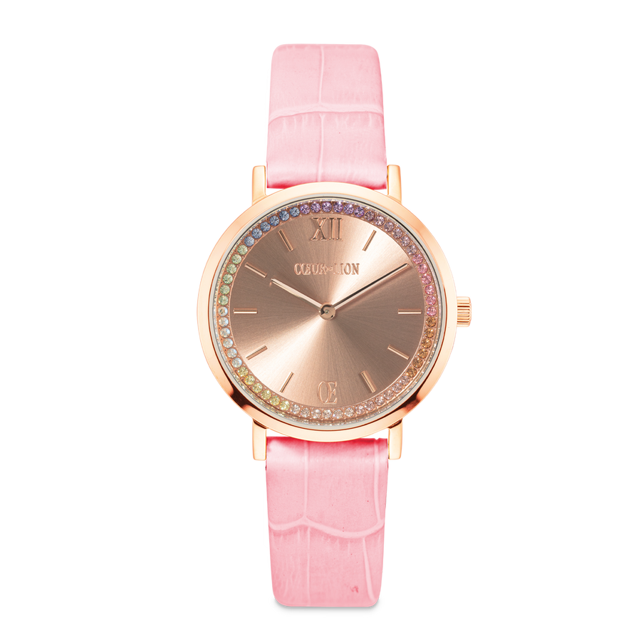 Watch Round Pastel Lovers Rose Gold Bracelet Leather Pink
