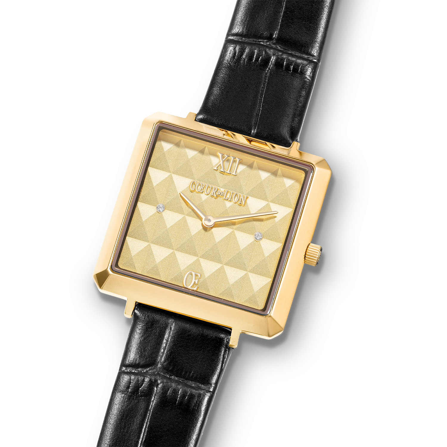 Watch Iconic Cube Spikes Gold Bracelet Leather Black